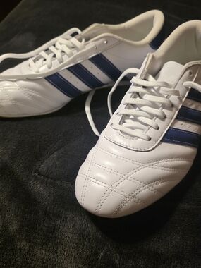 adidas Women's White Sneakers with Blue Stripes